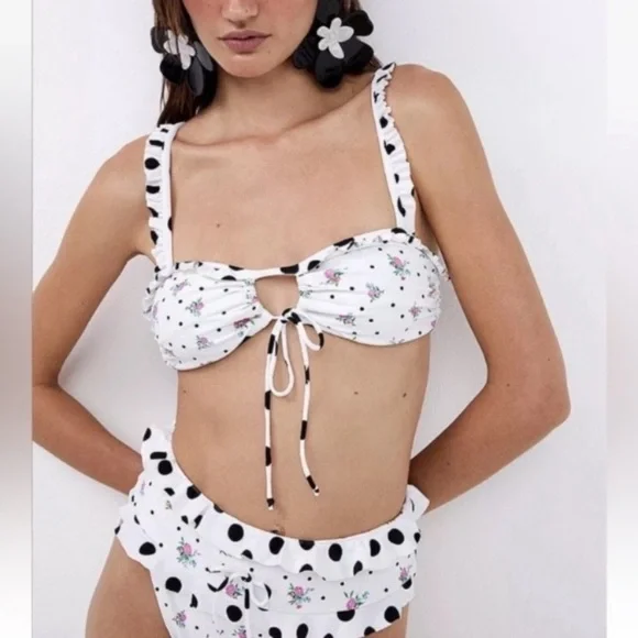 New! For love and lemons rosewater floral polka dot bikini bottoms 24363 - Picture 3 of 10